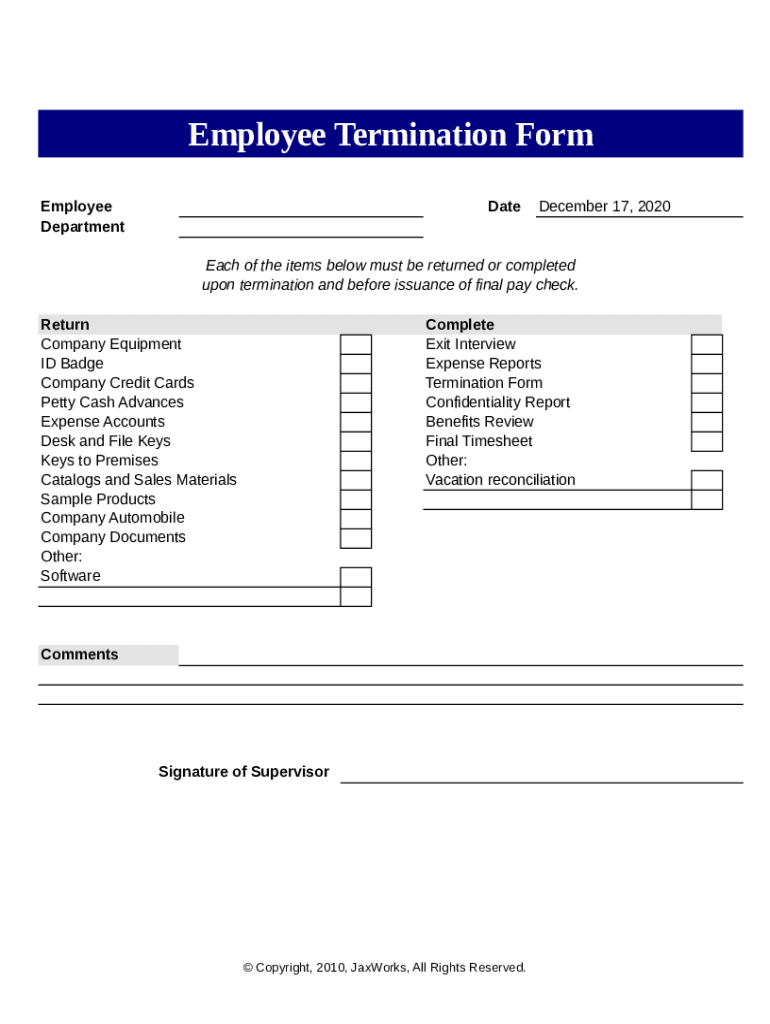 Employee Termination  Form