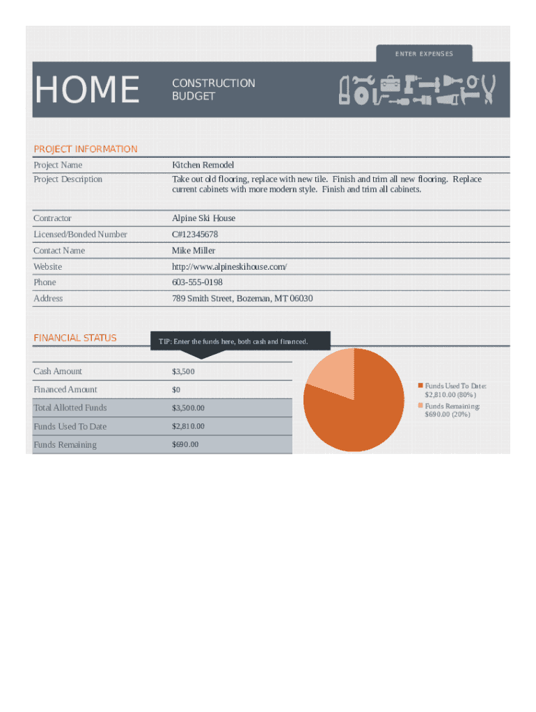 Home Renovation Worksheet  Form