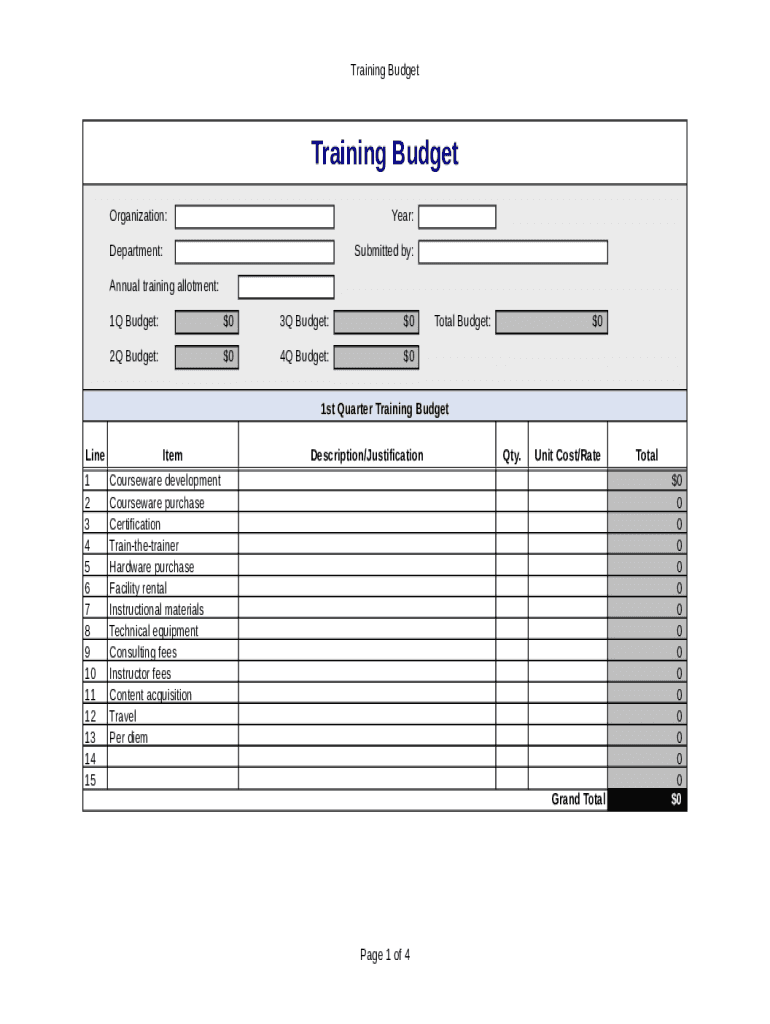 Training Budget Template  Form
