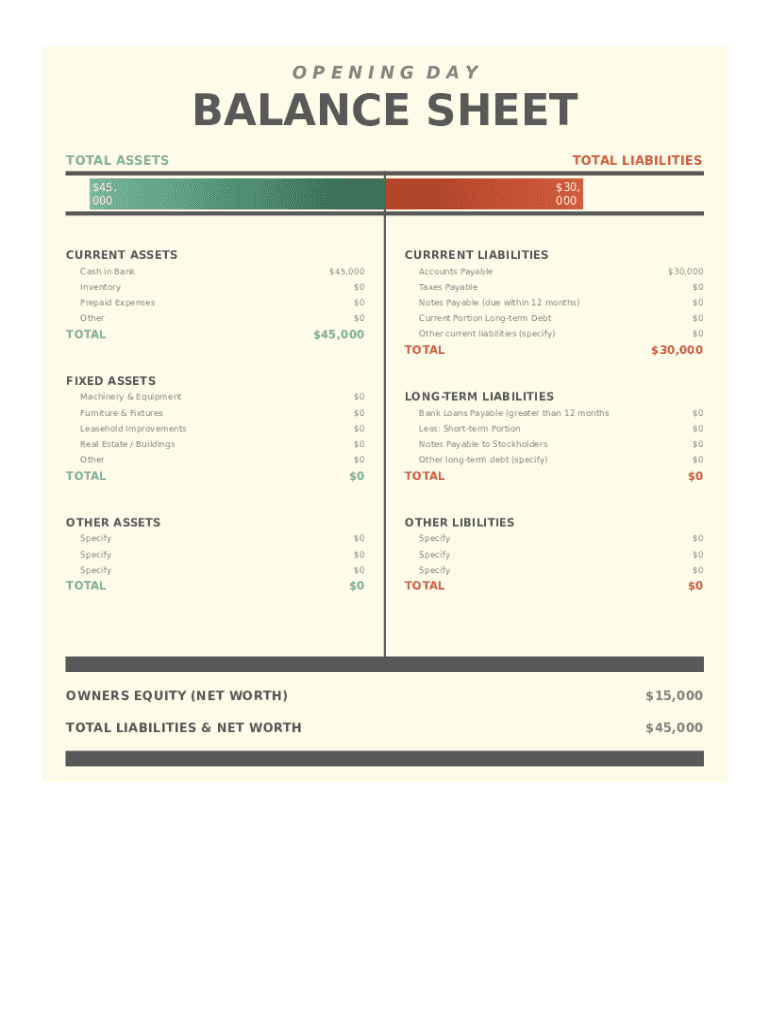 Opening Day Balance Sheet  Form