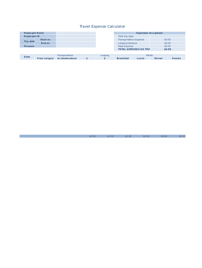 Travel Expense Sheet  Form