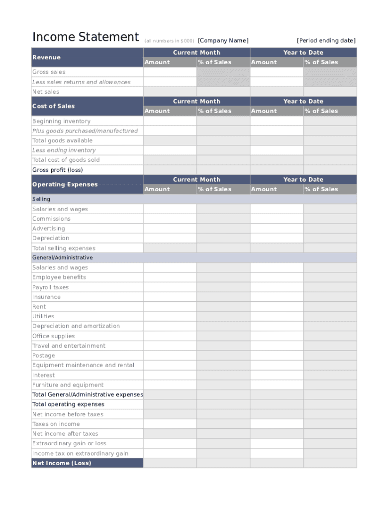 Income Statement Document  Form