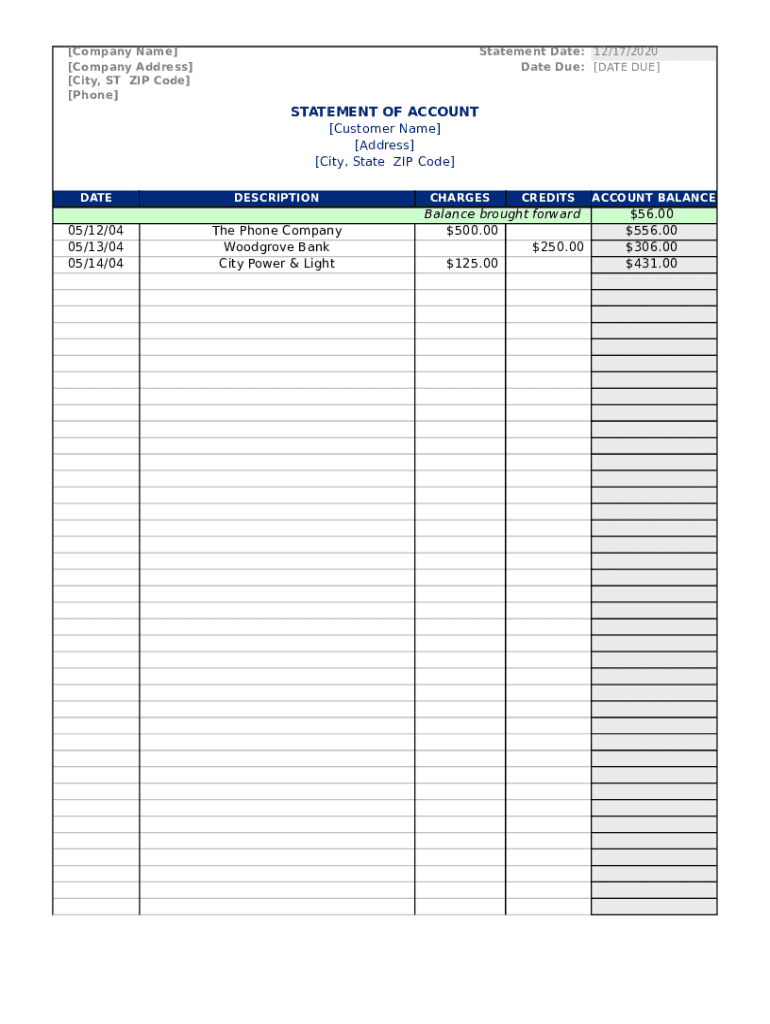 Statement of Account Template  Form