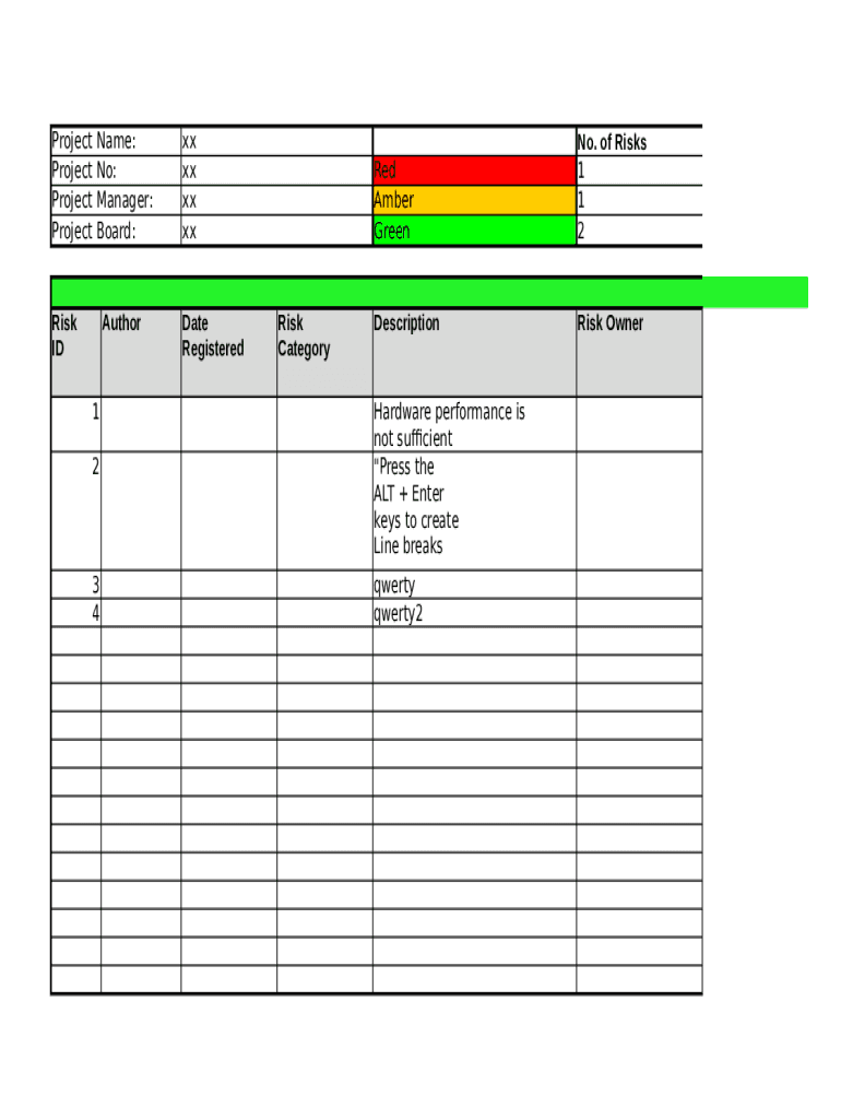 Risk Register Template Form