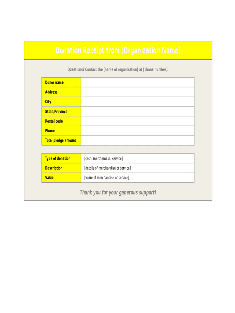 Organization Donation Receipt  Form