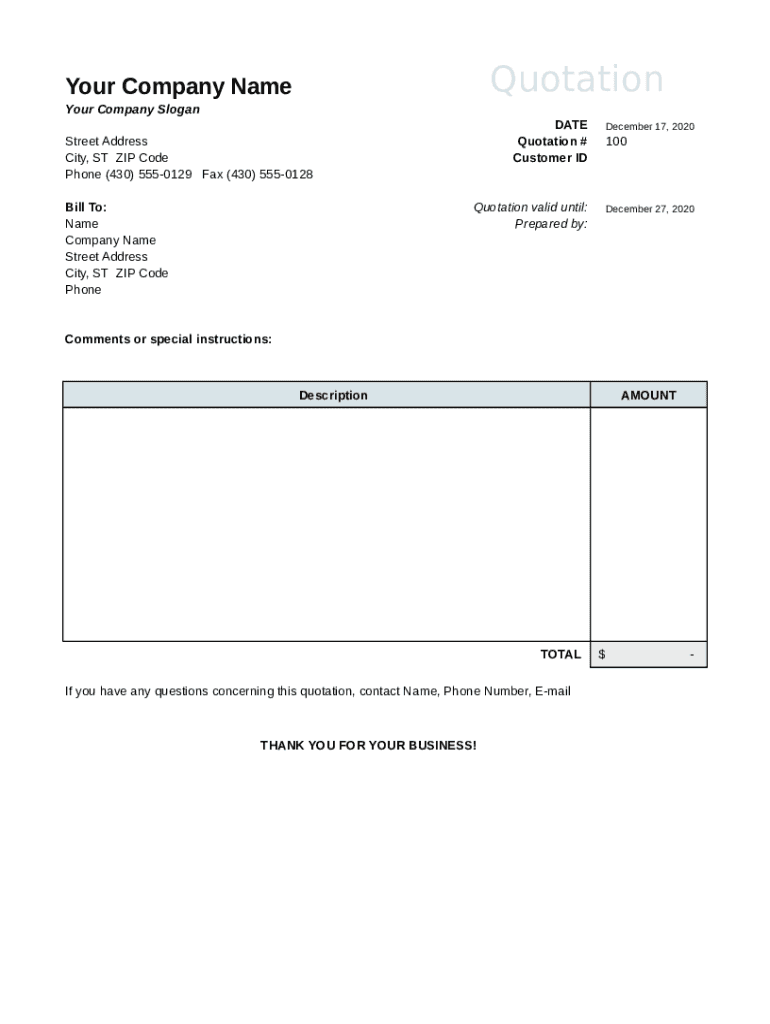 Quotation Template Document  Form