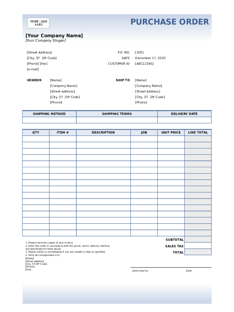 Purchase Order Template  Form