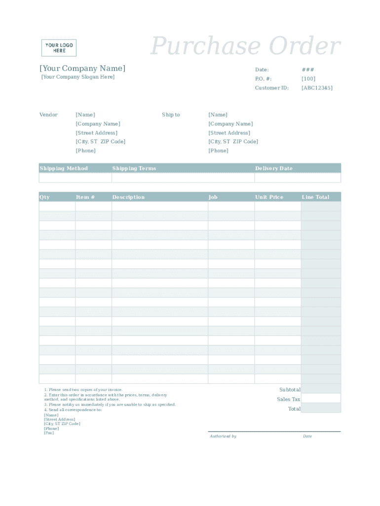 Purchase Order Template Excel  Form