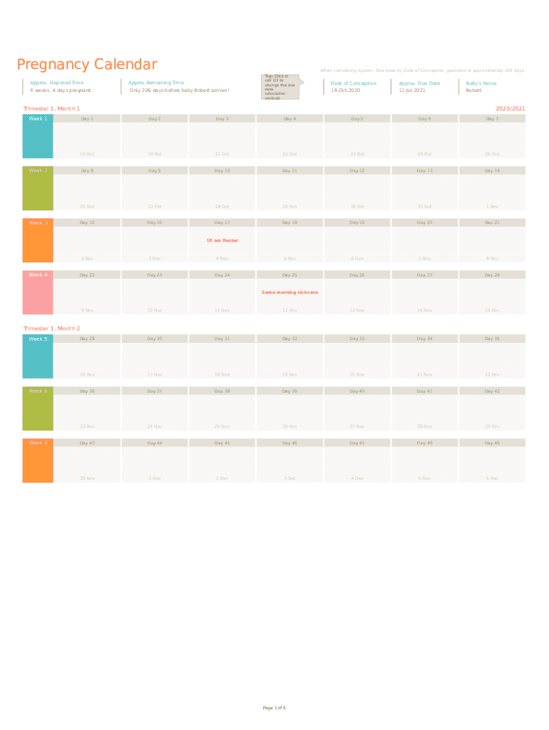 Pregnancy Calendar  Form