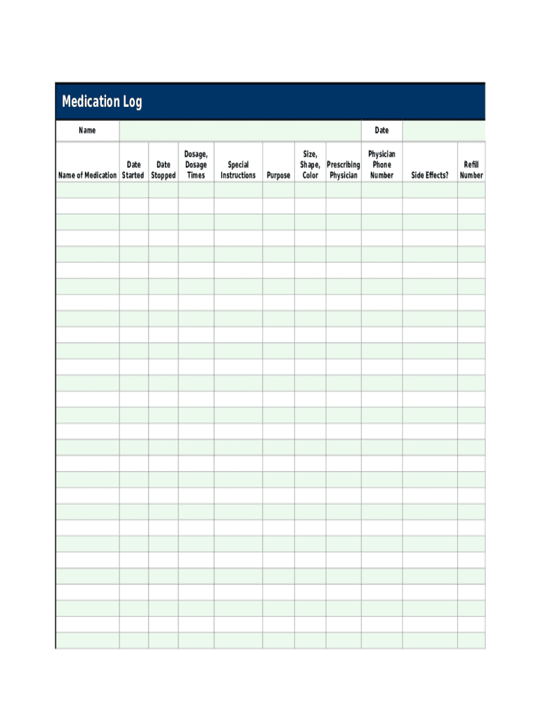 Medication Log Template  Form