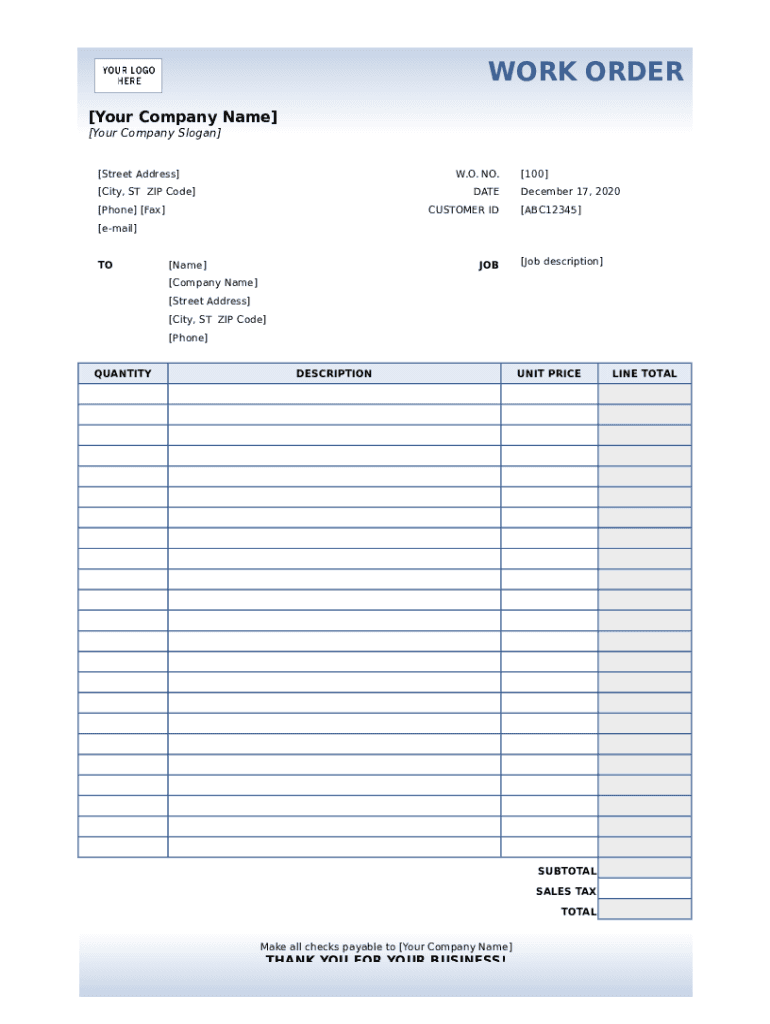 Work Order Document  Form