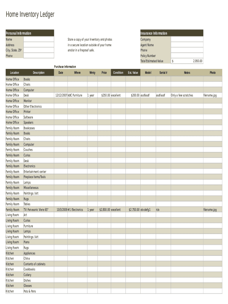 Inventory Spreadsheet Template  Form