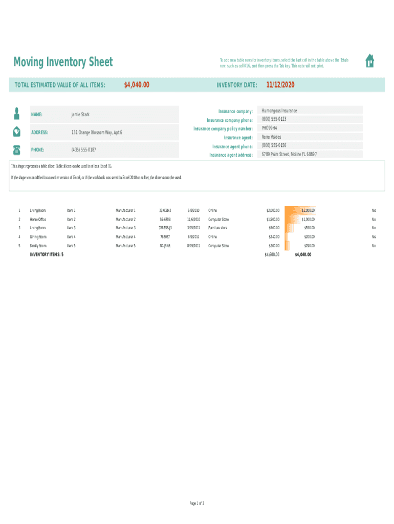 Inventory Sheet Template  Form