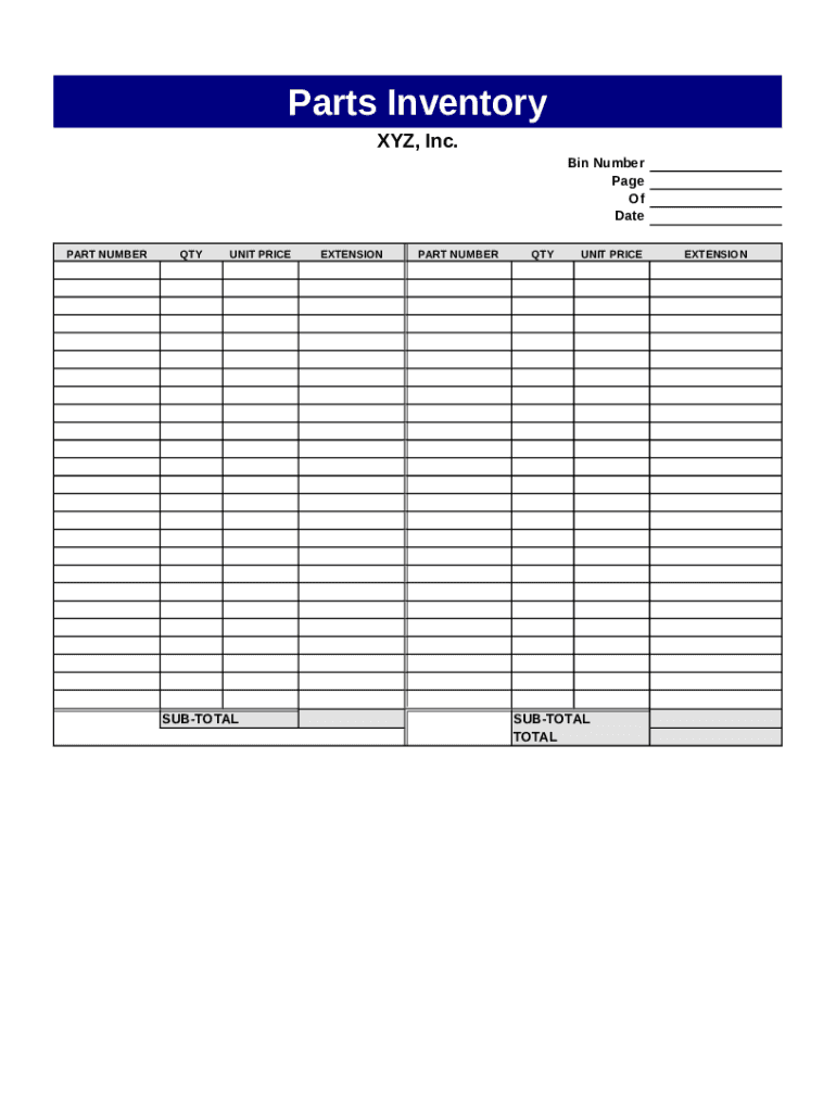 Parts Inventory  Form