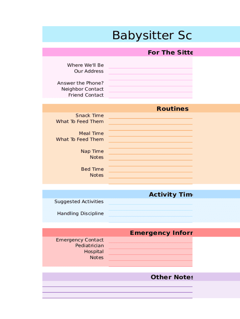 Babysitter Schedule  Form