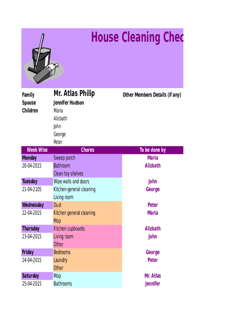 Cleaning Checklist Template Form