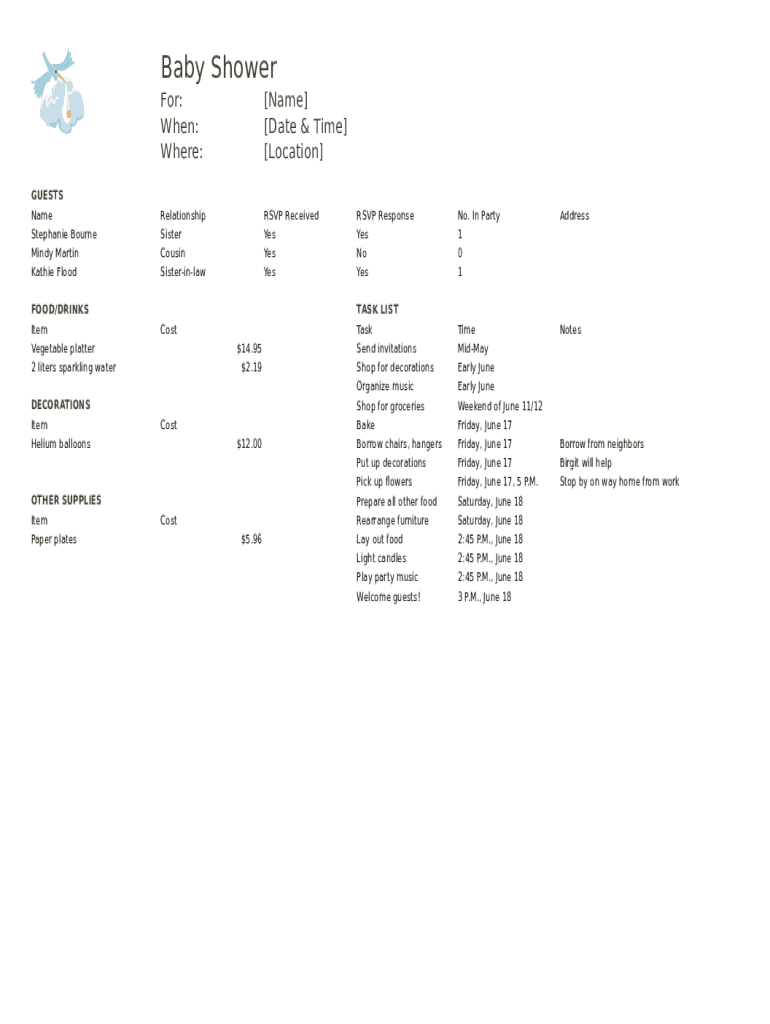 Baby Checklist Excel  Form