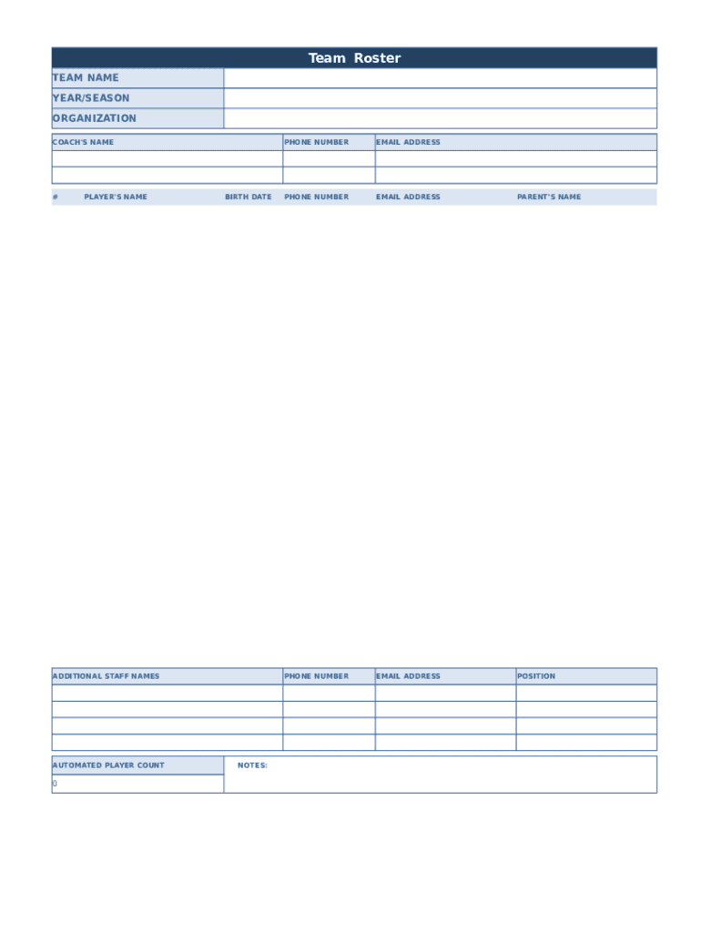 Team Roster Sheet  Form