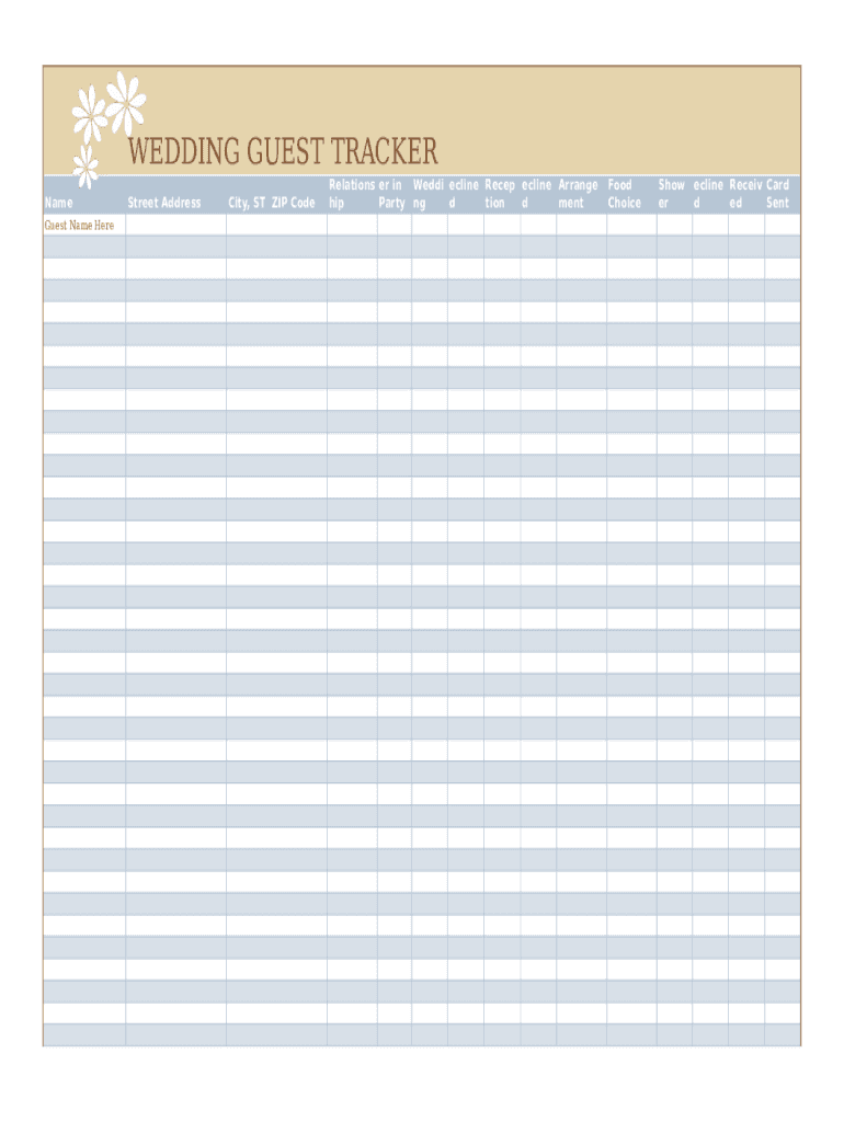 Wedding Guest List Create Template  Form