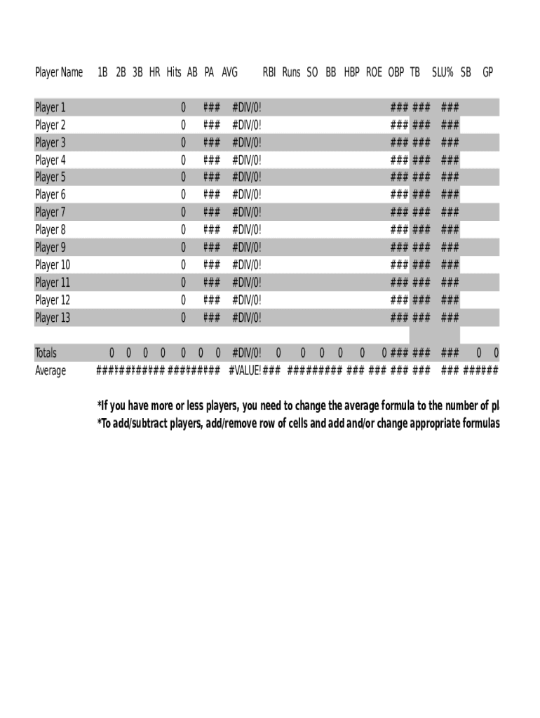 Baseball Template Editable  Form