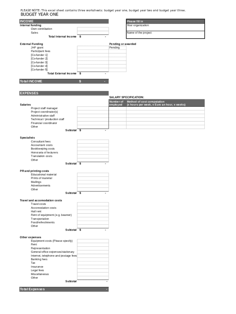 Business Budget Template  Form