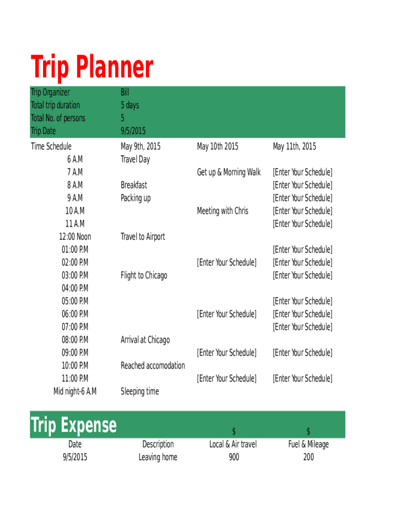 Trip Planner Template  Form