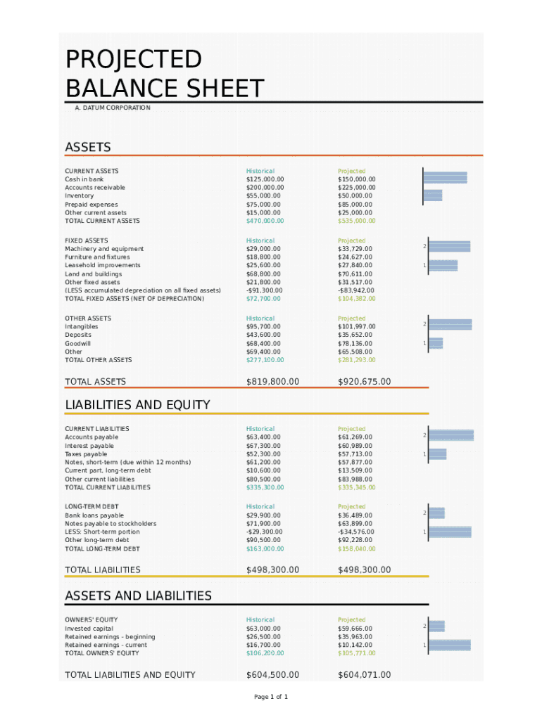 Projected Balance Sheet  Form
