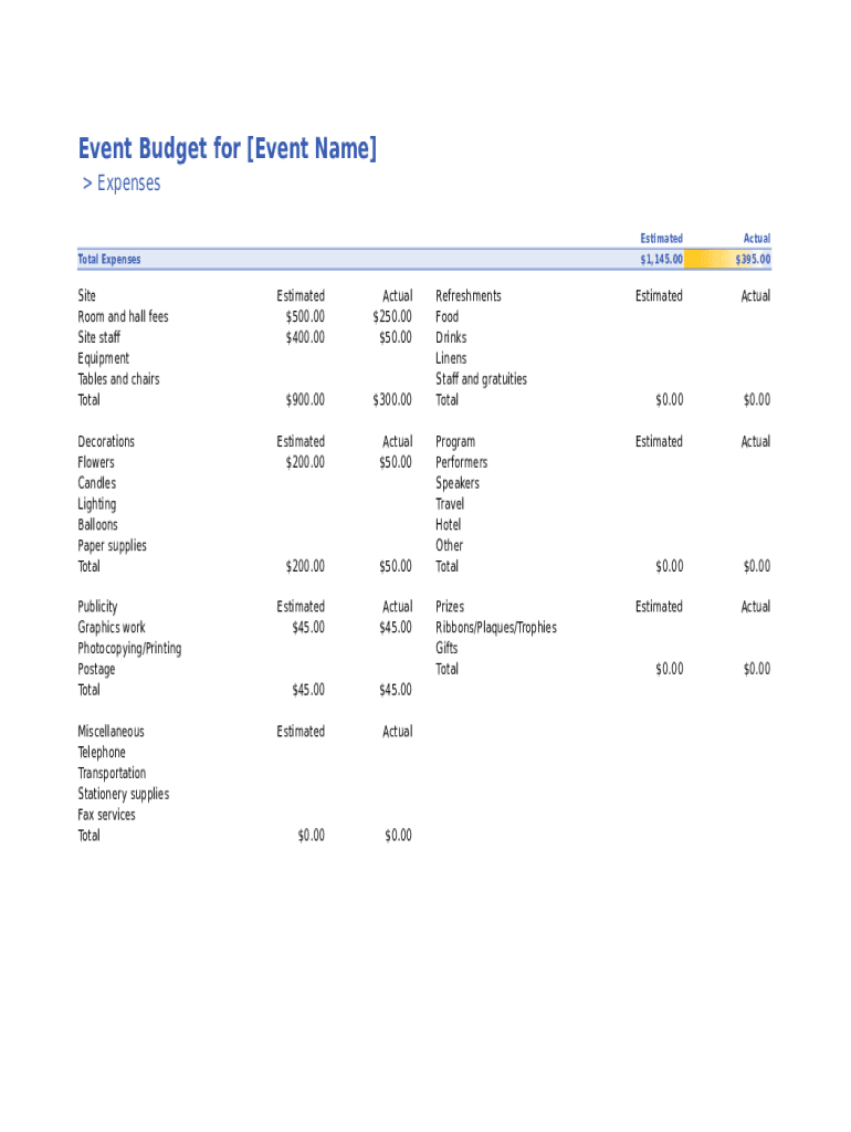 Event Planning Template Form