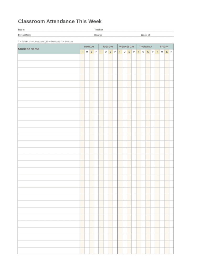 Class Attendance Template Sheet  Form