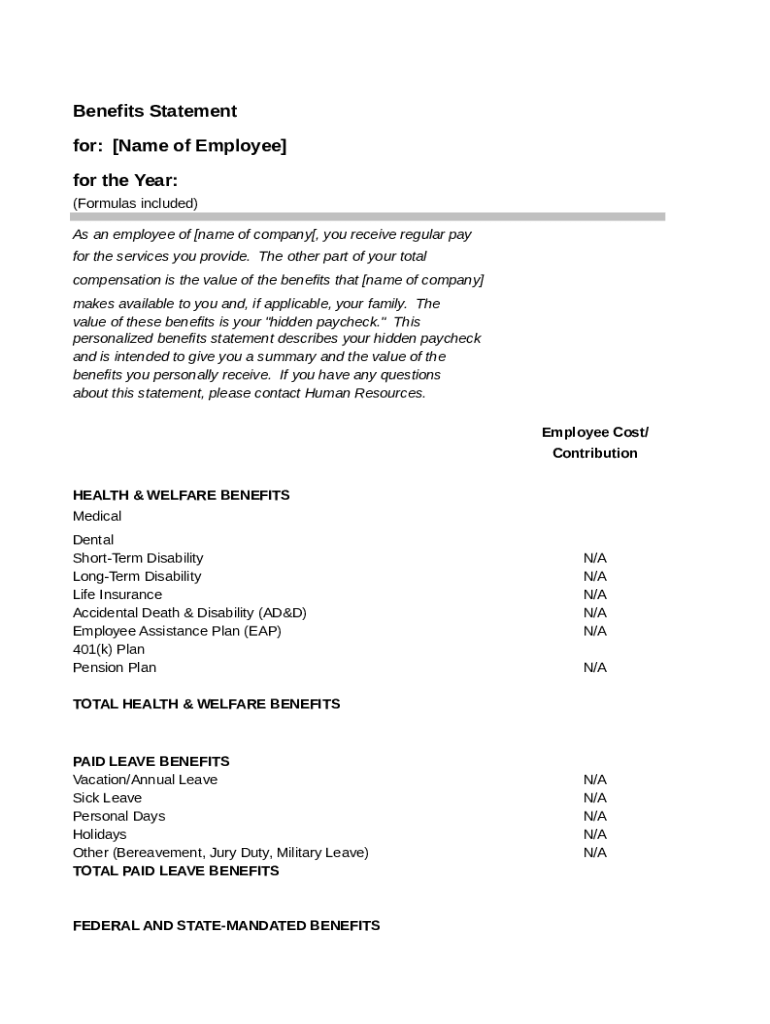 Employee Benefits Template Form