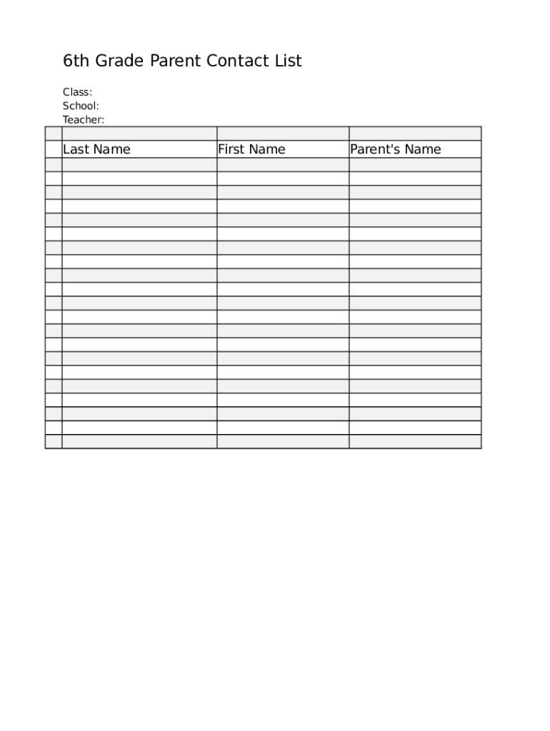 Parent Contact Sheet  Form