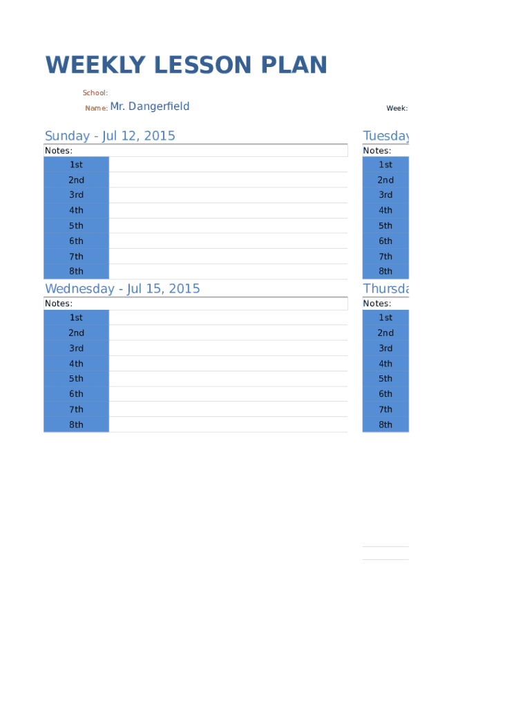 Weekly Lesson Plan Template  Form