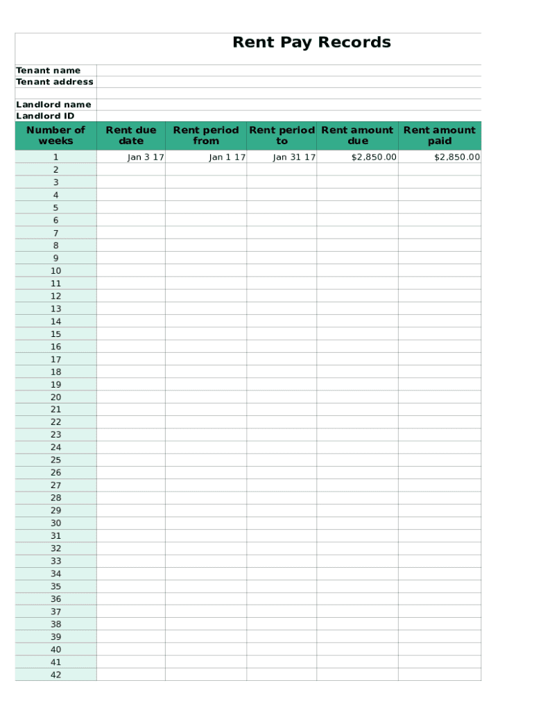 Rent Pay Records Template  Form