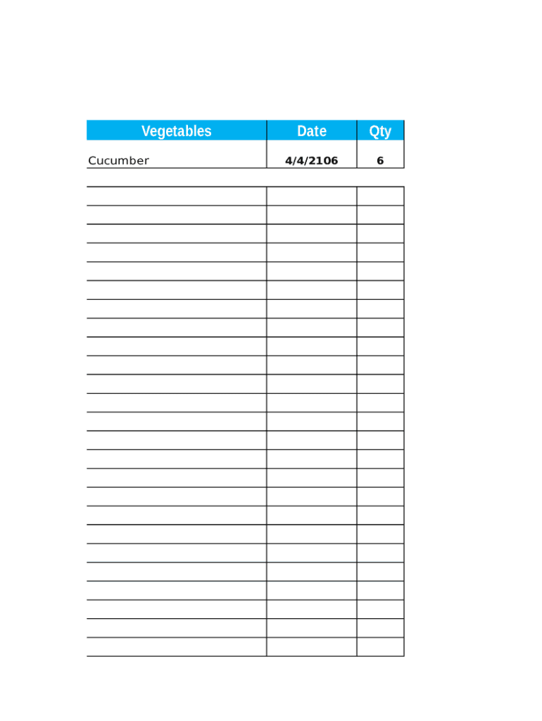 Food Inventory Printable Template  Form