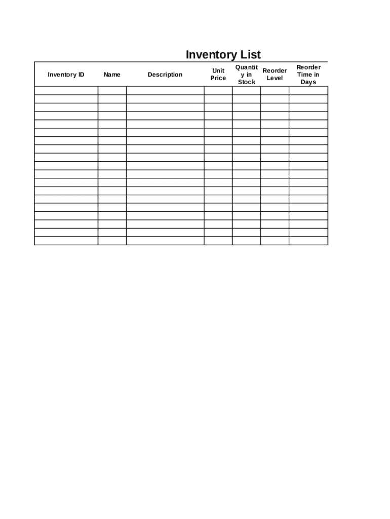 Inventory List Spreadsheet  Form