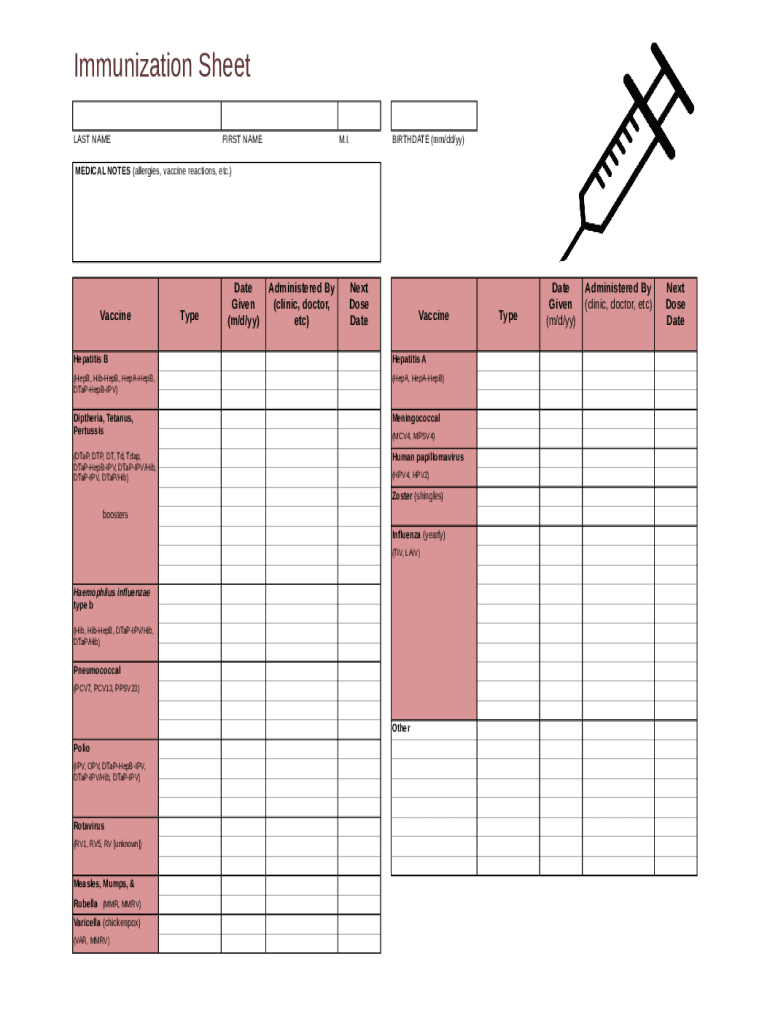 Immunization Tracker  Form