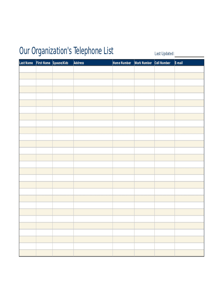 Telephone Directory Template Excel  Form