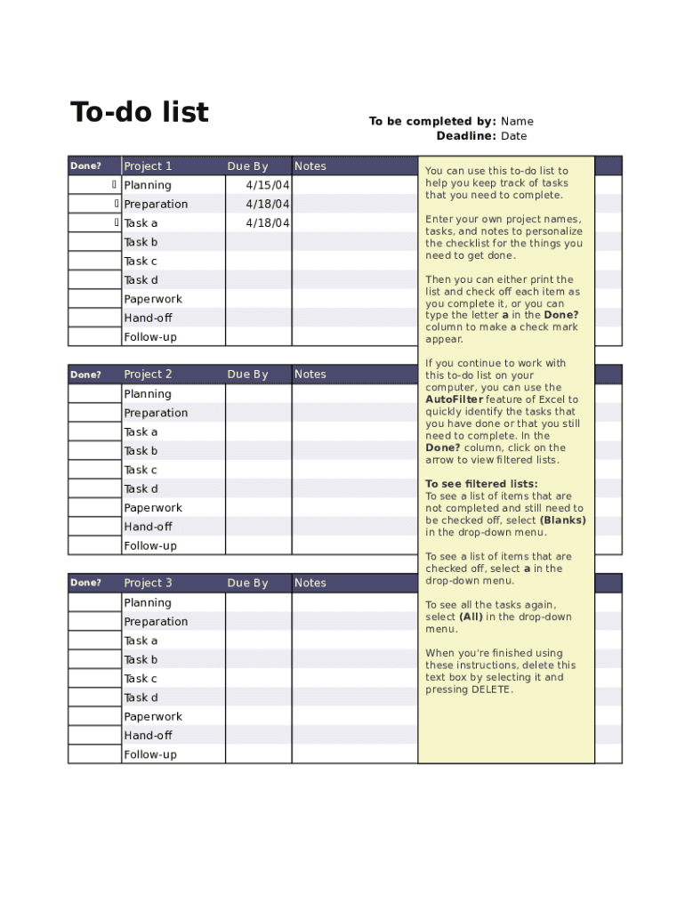 Printable to Do List Template  Form