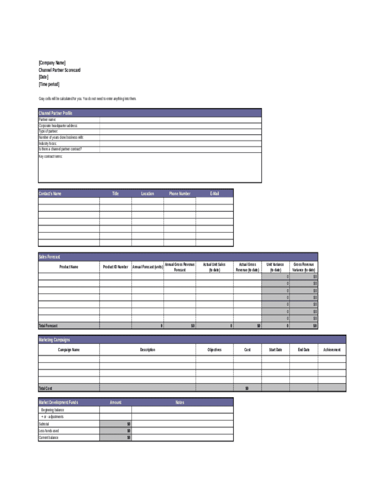 Partner Scorecard Template  Form
