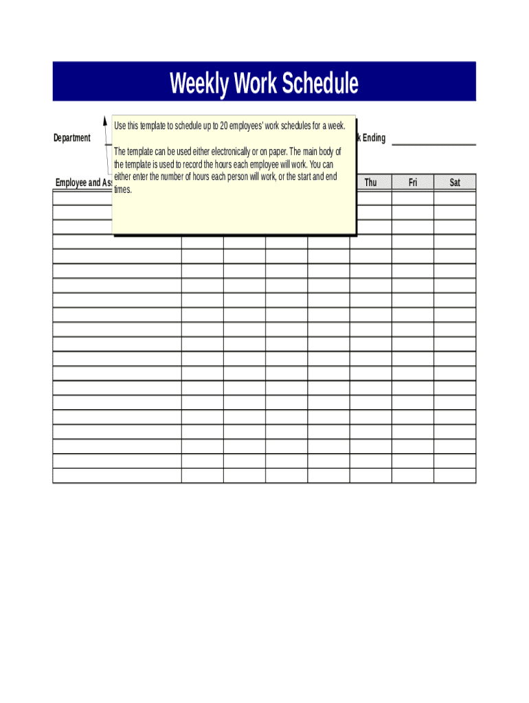 Weekly Work Schedule Template  Form