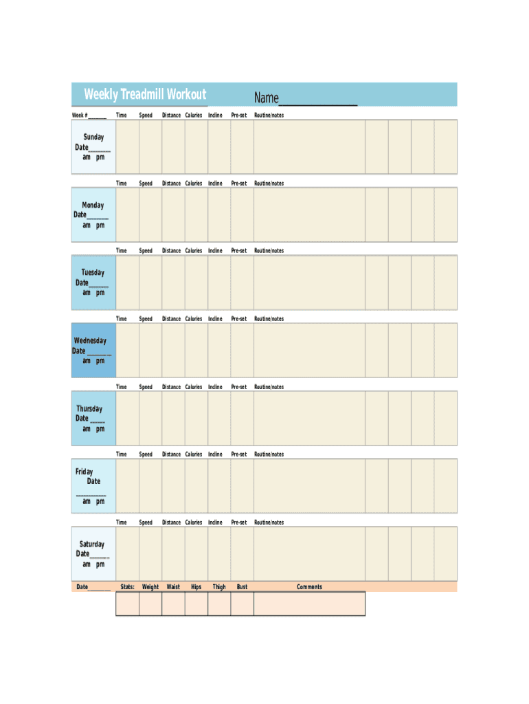 Treadmill Log Spreadsheet  Form