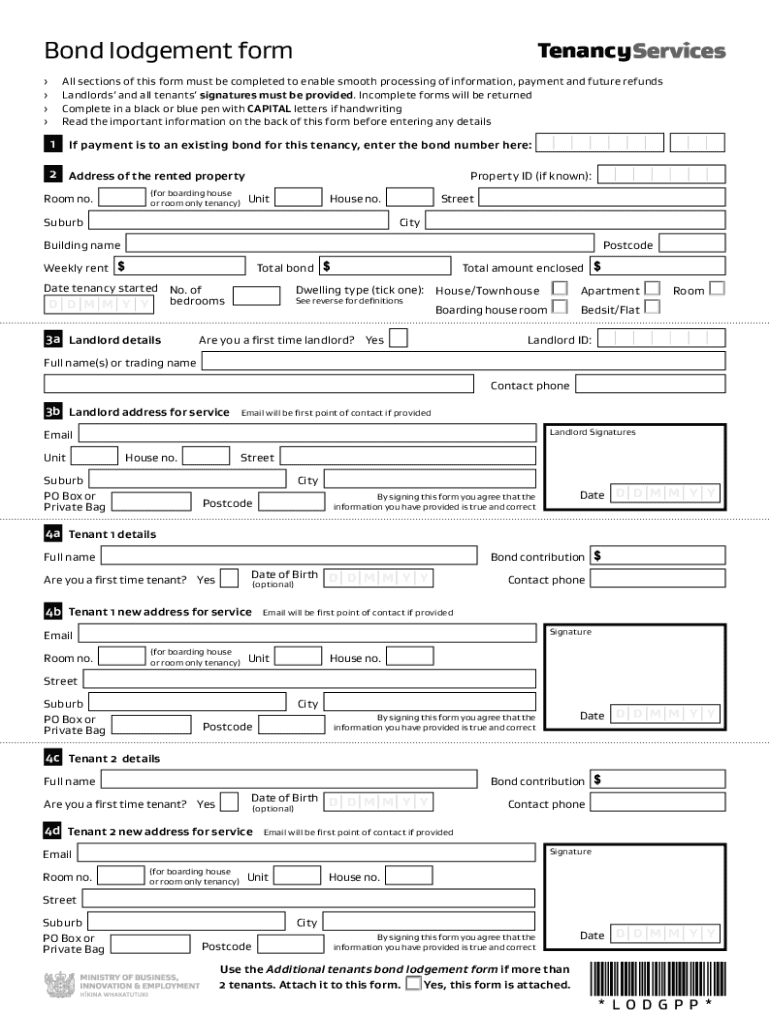  Get the Tenancy Services Bond Lodgement Form pdfFiller 2020-2024