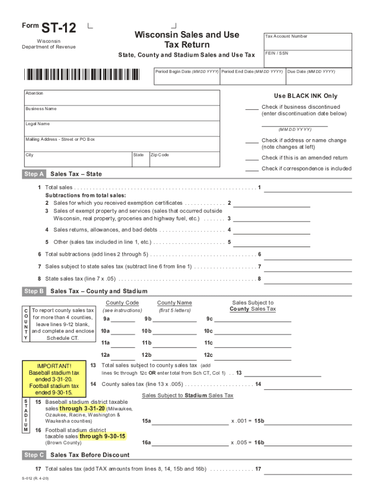  ST-12 Wisconsin Sales and Use Tax Return 2020-2024