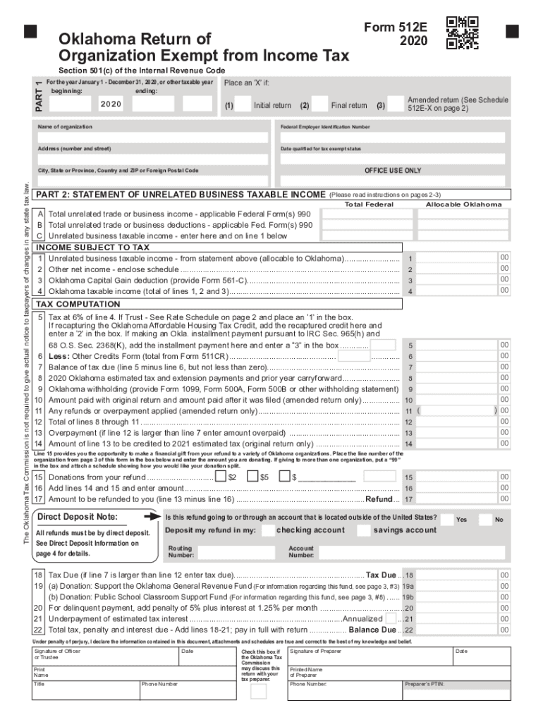  Form 512E Oklahoma Return of Organization Exempt from Income Tax 2020