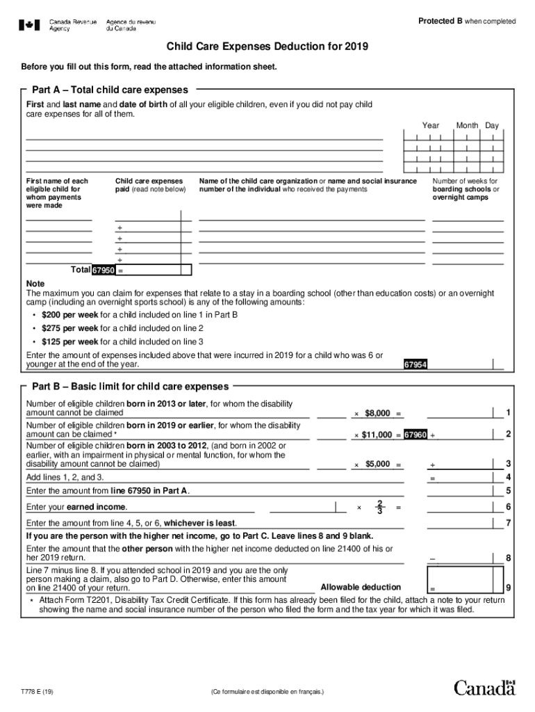  T778 Fill 19e PDF Clear Data Child Care Expenses 2019