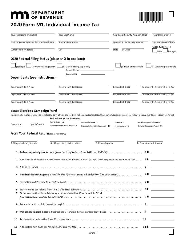  Form M1 Individual Income Tax Return Printable 2020
