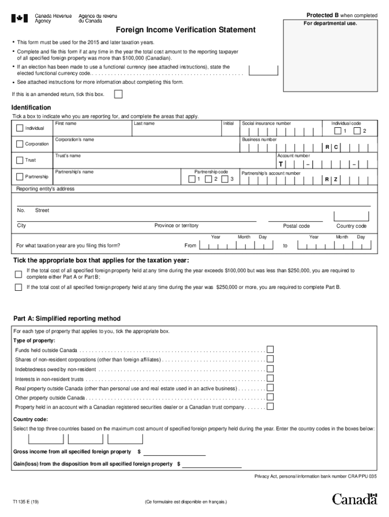 Get and Sign T1135 Fill Out and Auto Calculatecomplete Form Online 2019-2022