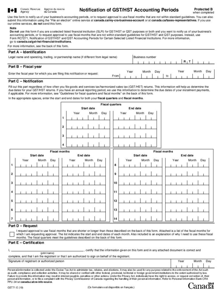  Notification of GSTHST Accounting Periods Canada Ca 2019-2024