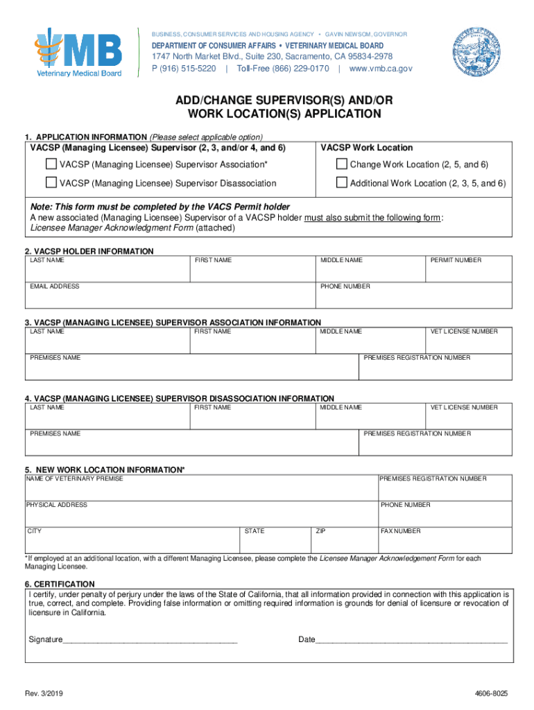 DEPARTMENT of CONSUMER AFFAIRS VETERINARY MEDICAL BOARD  Form