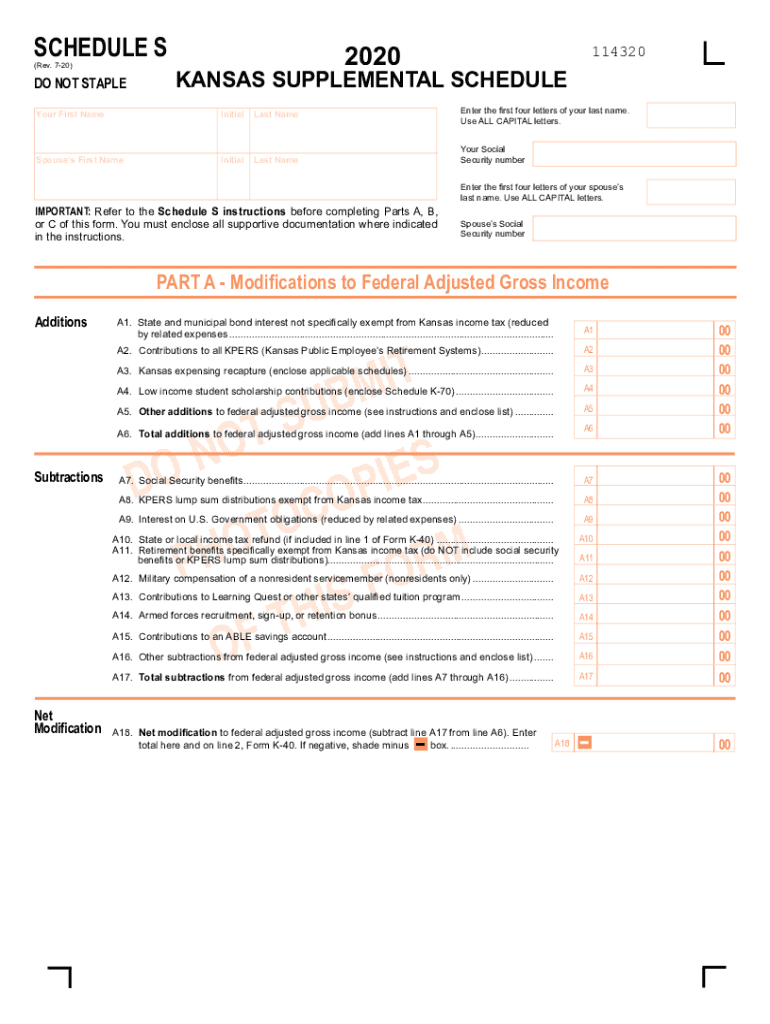  Sch S Supplemental Sechedule Rev 7 20 If You Have Income that is Not Taxed or Included on Your Federal Return but is Taxable to  2020